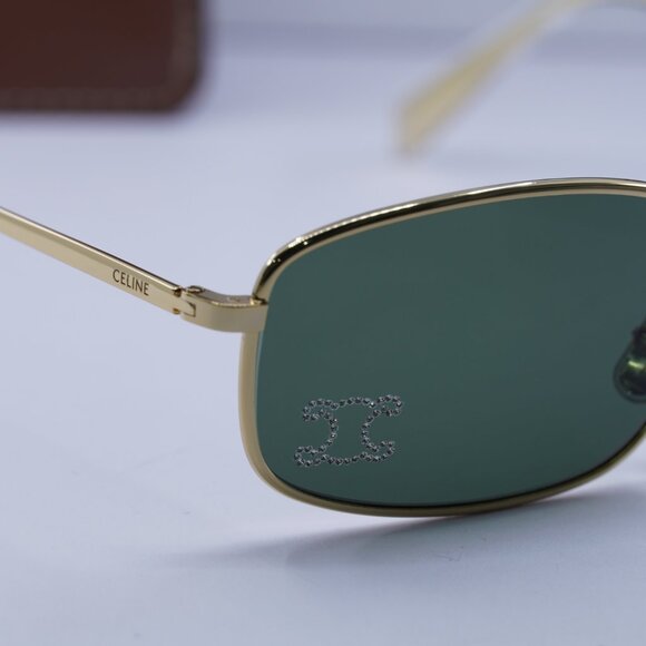 Celine CL40285U RHINESTONE TRIOMPHE 30N Rectangle Sunglasses - Gold/Green - Picture 6 of 11